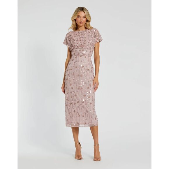 Mac Duggal Blush Embroidered Midi Dress - Picture 1 of 7